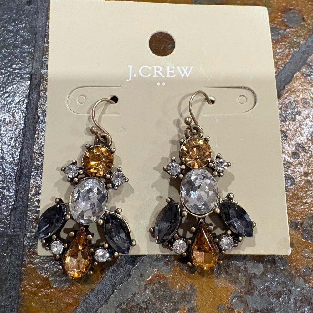 J.Crew Crystal Statement Drop Earrings Gold Multi Color NWOT